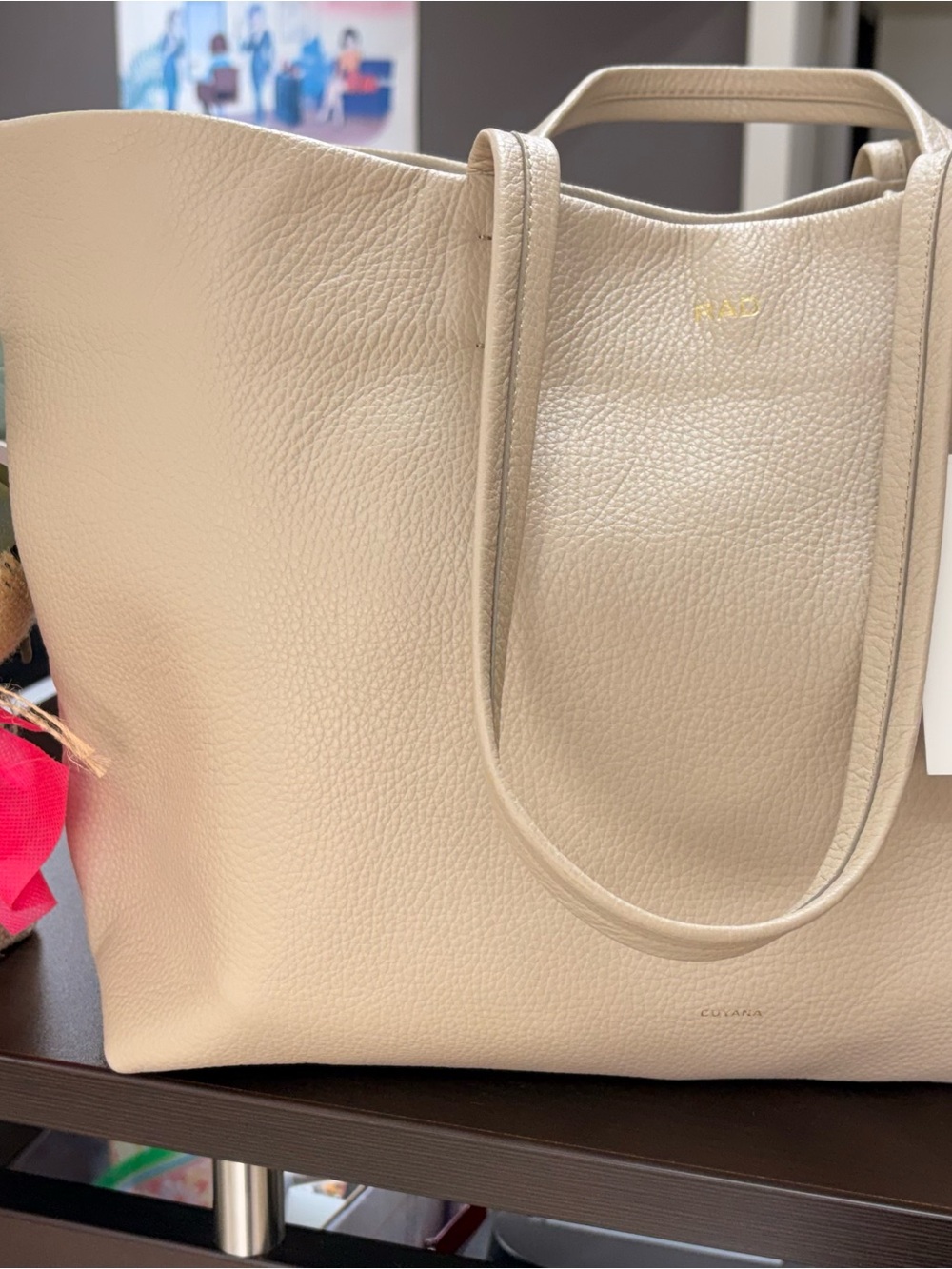 Cuyana  Cream Pebbled Leather Tote